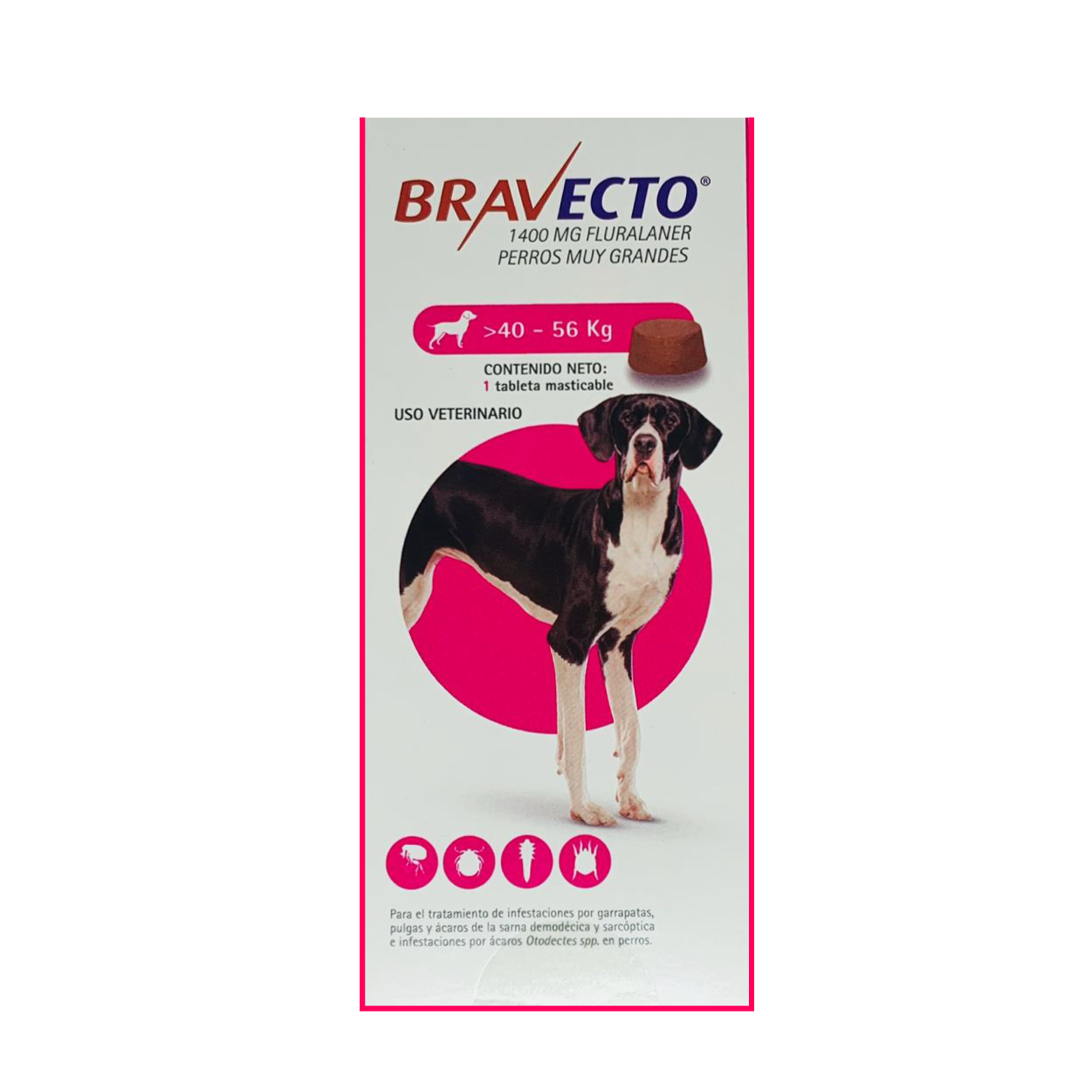Bravecto Para Perro De 40 A 56 Kg - 1400 Mg - Antipulgas y Garrapatas Bravecto Para Perro De 40 A 56 Kg - 1400 Mg - Antipulgas y Garrapatas